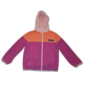 Lands' End Pink and Orange Colorblock Fleece Hooded Zip Up Jacket, Size 2-3